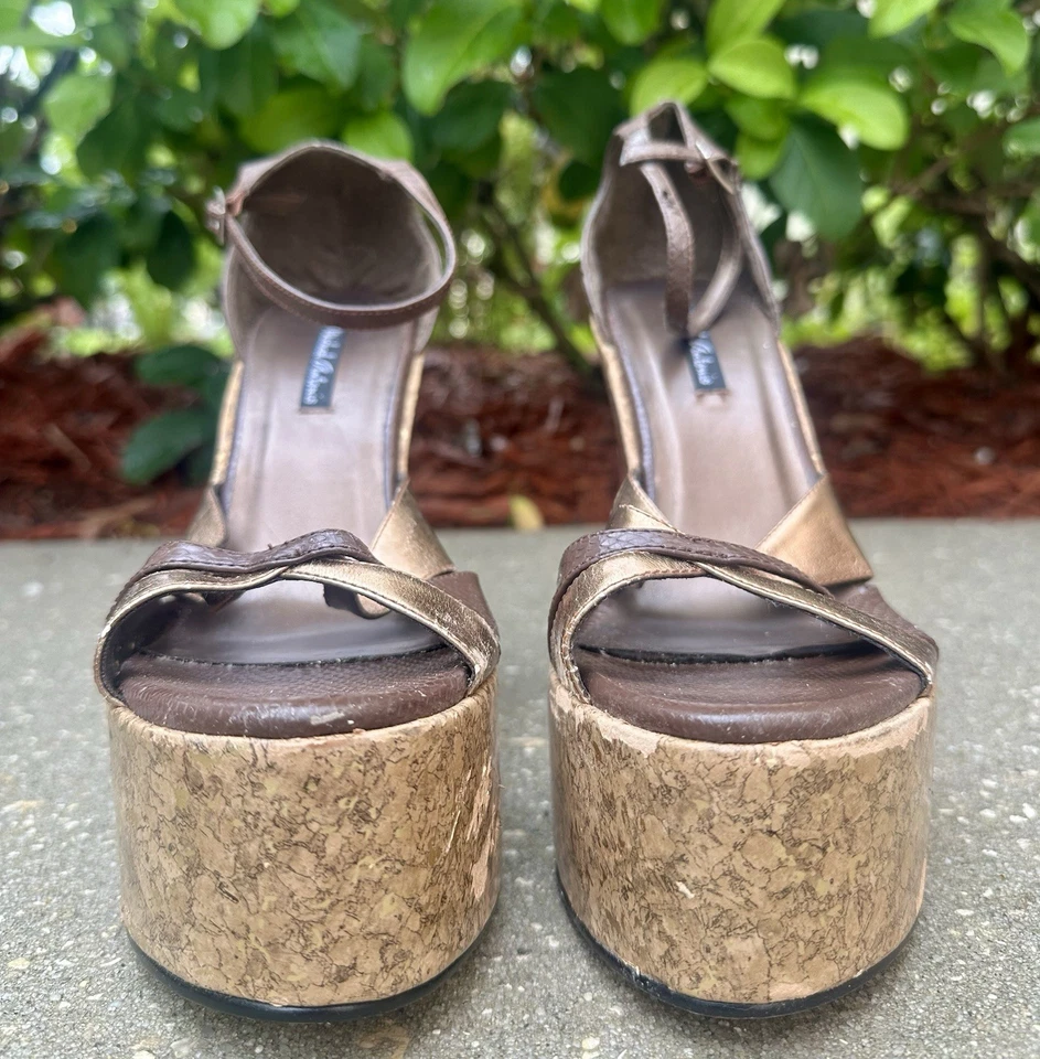 Tacones de cuña Michael Antonio - Talla 10 - Vintage - Tonos marrones/dorados - Plataforma de corcho Foto 4 de 4