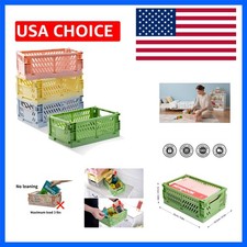 4 Pack Pastel Crates for Storage, Plastic Folding Basket, Colorful Small Stor...