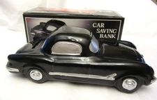 VTG Corvette Car Saving Bank 1986 Ceramic Black in Box 3 X 7 inches