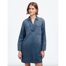 Madewell Popover Mini Dress Airy Denim Long Sleeve Blue Croswell Wash XXS NWT