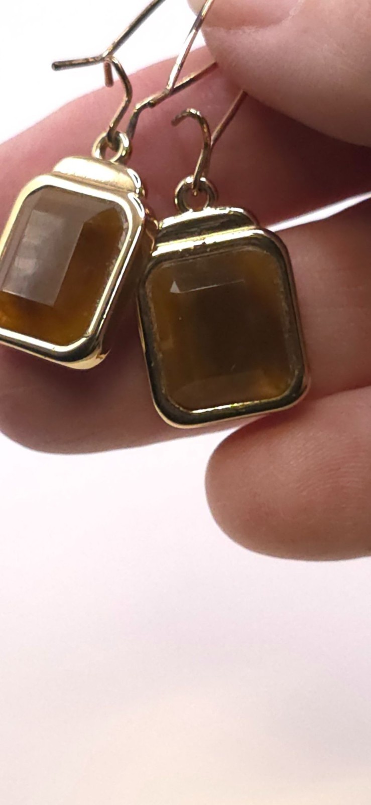 Gold-Plated Drop Earrings With Rectangular Brown … - image 2