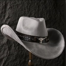 Gray Western Cowboy Hat Bull Skull Studded Band Rodeo Ranch Style