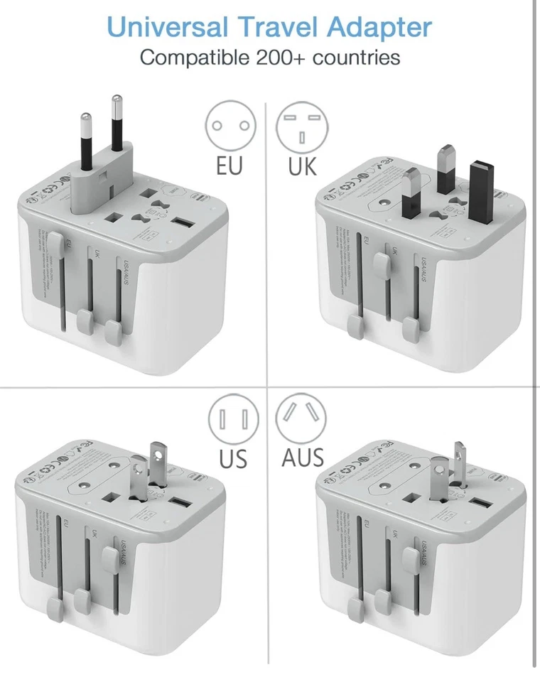 旅行适配器国际电源适配器 5.6A 28W 3 USBC 2 USB 适用于欧盟 AUS 英国 — 第 2/4 张图片