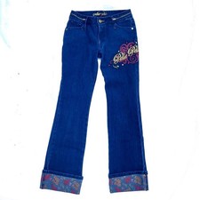 Pelle Pelle Girls 12 Jeans Embroidered Cuffed Dark Wash