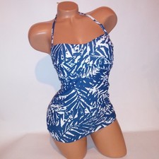 Anne Cole Swim Tankini Top Medium Blue White Tank Lightly Lined Wireless