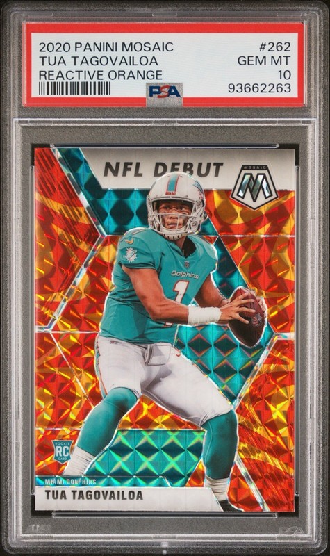Tua Tagovailoa Rookie 💥 2020 Panini Mosaic Reactive Orange Prizm PSA 10 💎 RC