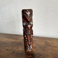 Maori Tiki Teko Teko Hand Carved Wooden Totem Paua Shell Eyes New Zealand