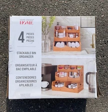 Seville Classic Home Bamboo - 4 piece stackable bin organizer - open box