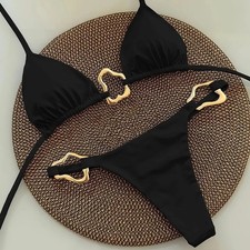 Women's Triangle Bikini Set Stylish Solid Color Swimwear for Summer Adventures