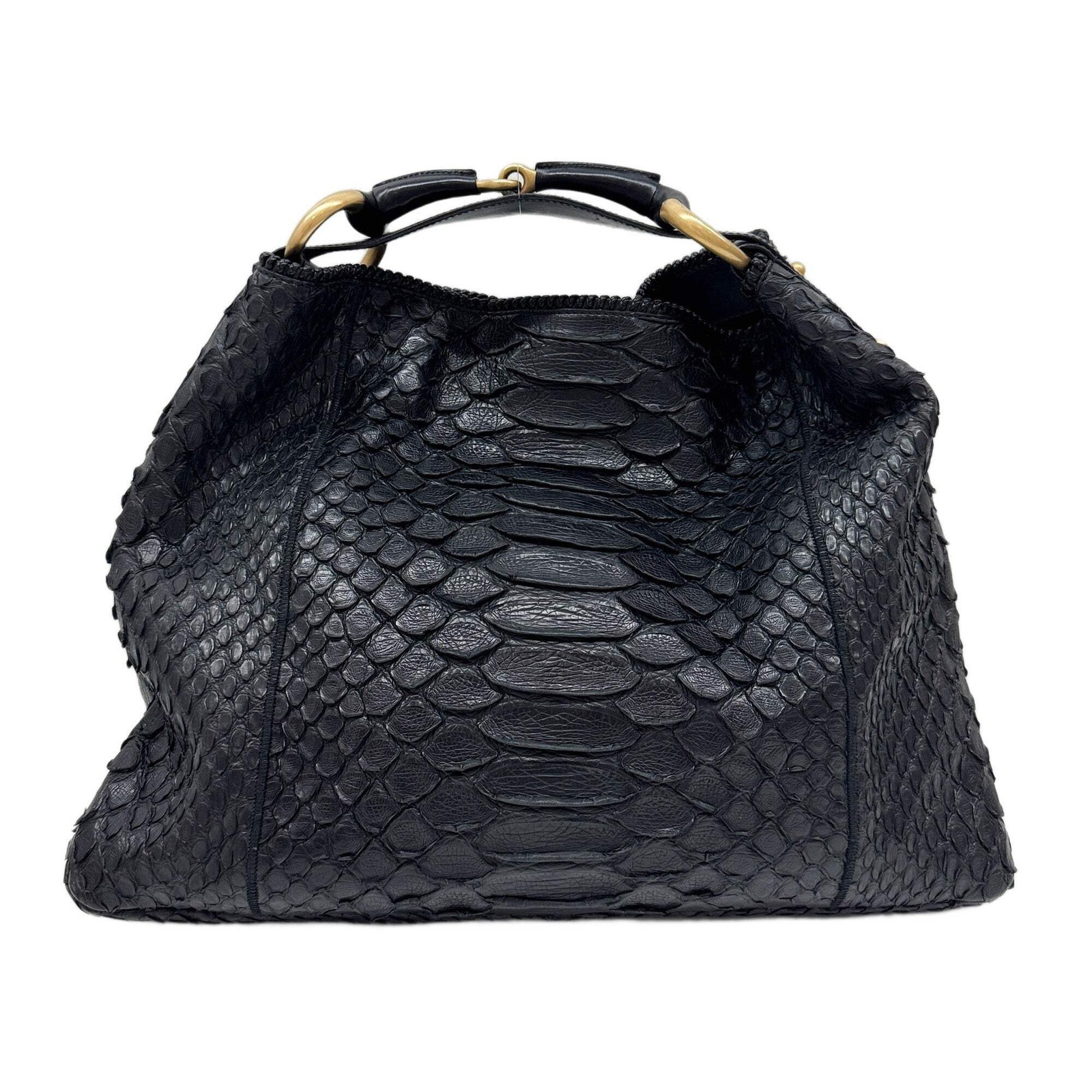 GUCCI Horsebit Black Python Embossed Leather Hobo… - image 1