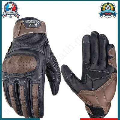 FOX Gants de Moto en Cuir Marron Vintage pour Hommes - Certifiés CE - Écran...