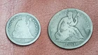 1861 Civil War Era Silver Seated Liberty Half Dollar & Seated Liberty Quarter