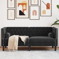 Chesterfield Sofa 2-Sitzer Samt Schwarz Mit Nackenrollen