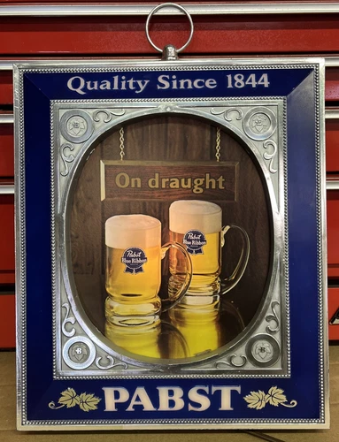 Vintage 1990s Pabst Blue Ribbon Beer "On Draught" Plastic Lighted Sign