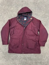 Vintage 80s Woolrich Made In USA Wool Flannel Lined Mountain Parka Burgundy XL