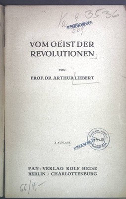 Vom Geist der Revolutionen. Liebert, Arthur: