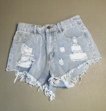 SHEIN Jean Shorts Distressed Ripped Raw Hem Women s Size 6 Blue