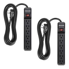 DEWENWILS 2-Pack 10FT Power Strip Surge Protector, 6-Outlet 10 Foot, Black