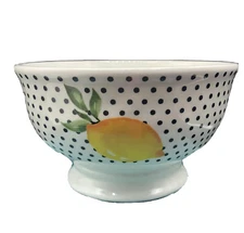 Adorable Large Ceramic Cypress Bowl Lemon And Black Polkadots￼ #3