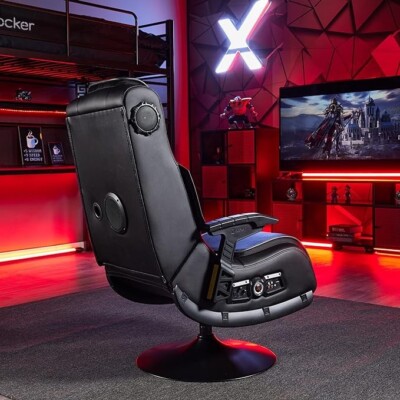 x rocker 5109201 spider 2.1 gaming chair wireless with vibration X Rocker Pro Series+ 2.1 Dual Vibrating Black Leather Foldable Video Gaming  Chair with Pedestal Base and Headrest