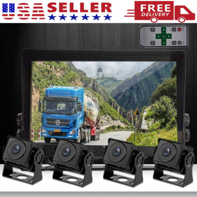 Quad Monitor DVR 4 Dash Cam Rear View Backup HD Camera for Truck Semi Trailer RV