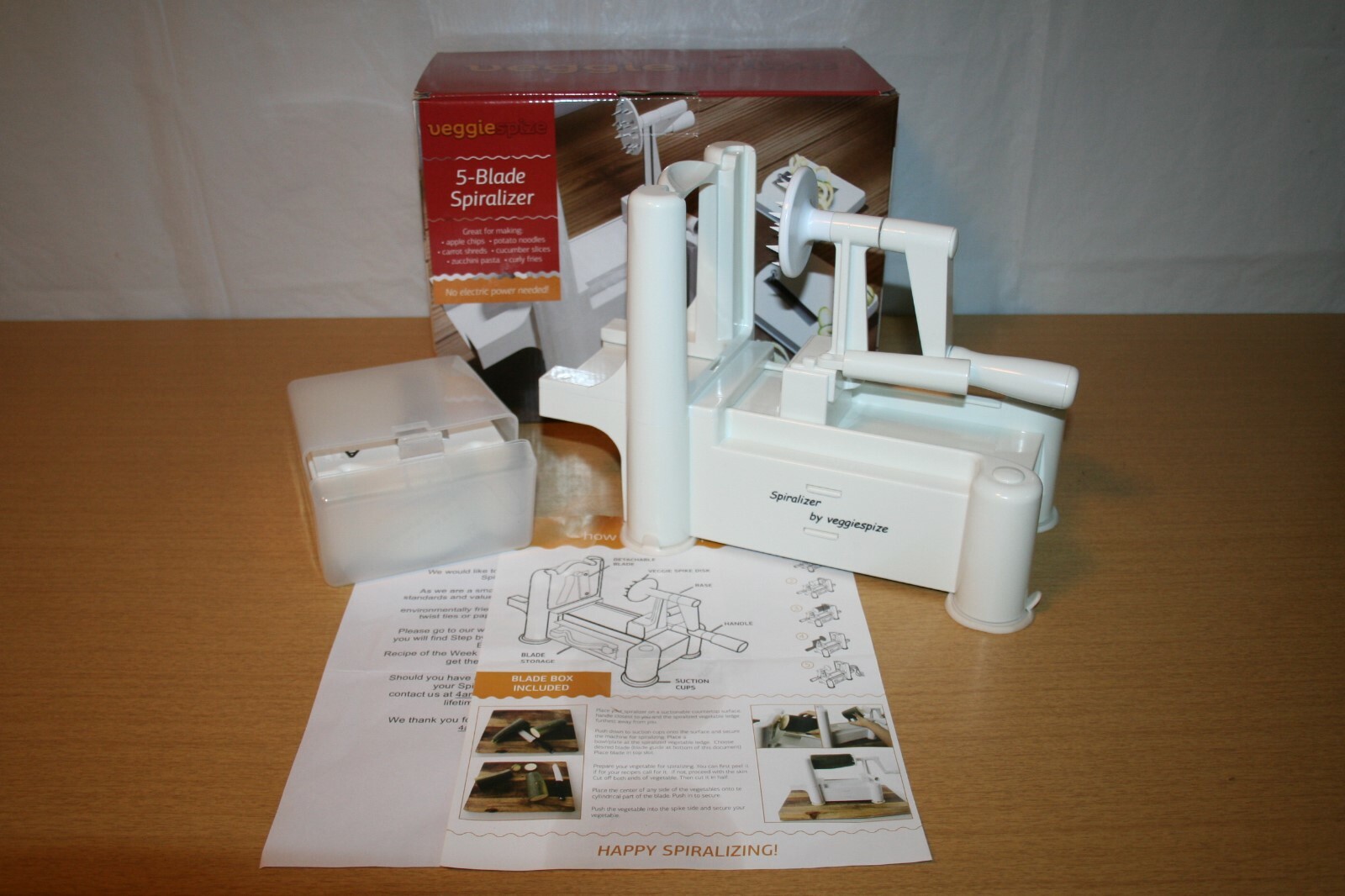  5-Blade Vegetable/Fruit Spiralizer with Suction Cup Feet in Box VeggieSpize