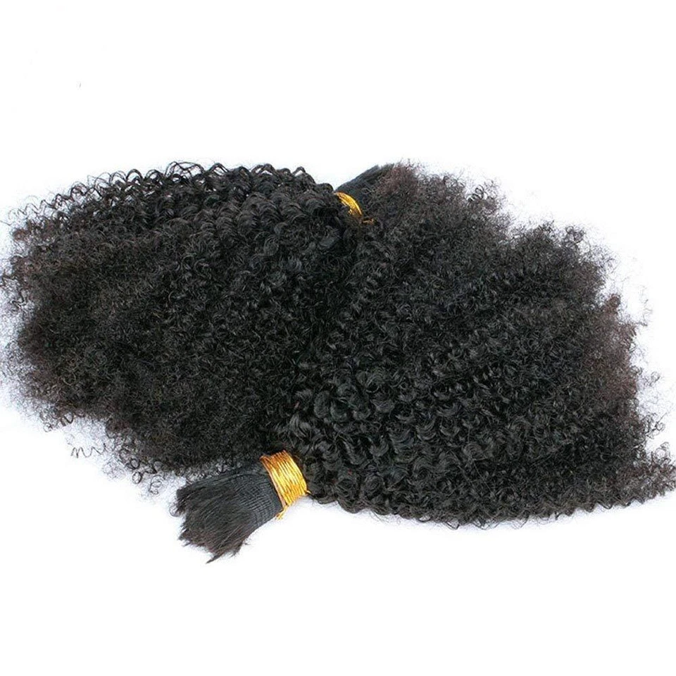 Cabello humano rizado afro rizado a granel para trenzar extensión de cabello mongol a granel 1 pieza Foto 2 de 4
