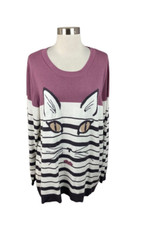 Diane Gilman NEW Purple Pink Kitty Cat Face Sweater Size 2X Long Sleeve Knit