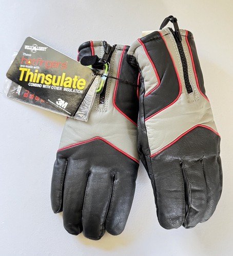 Vintage Hotfingers by Wells Lamont Men Small Black/Gray Zipper Gloves NWT