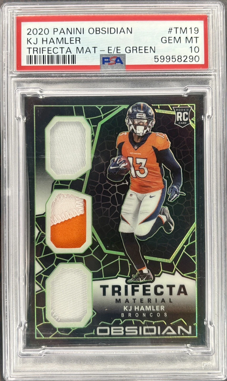 KJ Hamler Panini Obsidian Trifecta Material #TM19 Green Electric Etch