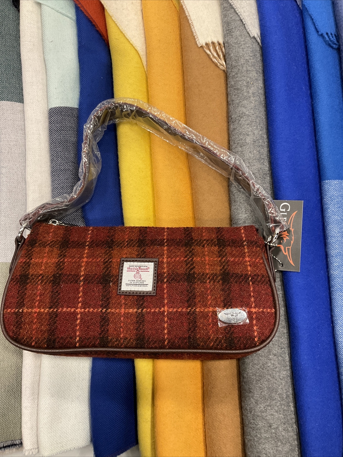 Glen Appin Harris Tweed 'Duchray' Baguette Handbag Orange Check Col 117
