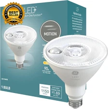 LED+ Motion LED Light Bulbs, 15W, PAR38 Outdoor Security Floodlights, Warm White