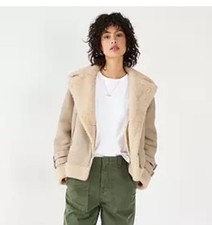 Hush Shearling Biker Aviator Jacket Size Xl Dune