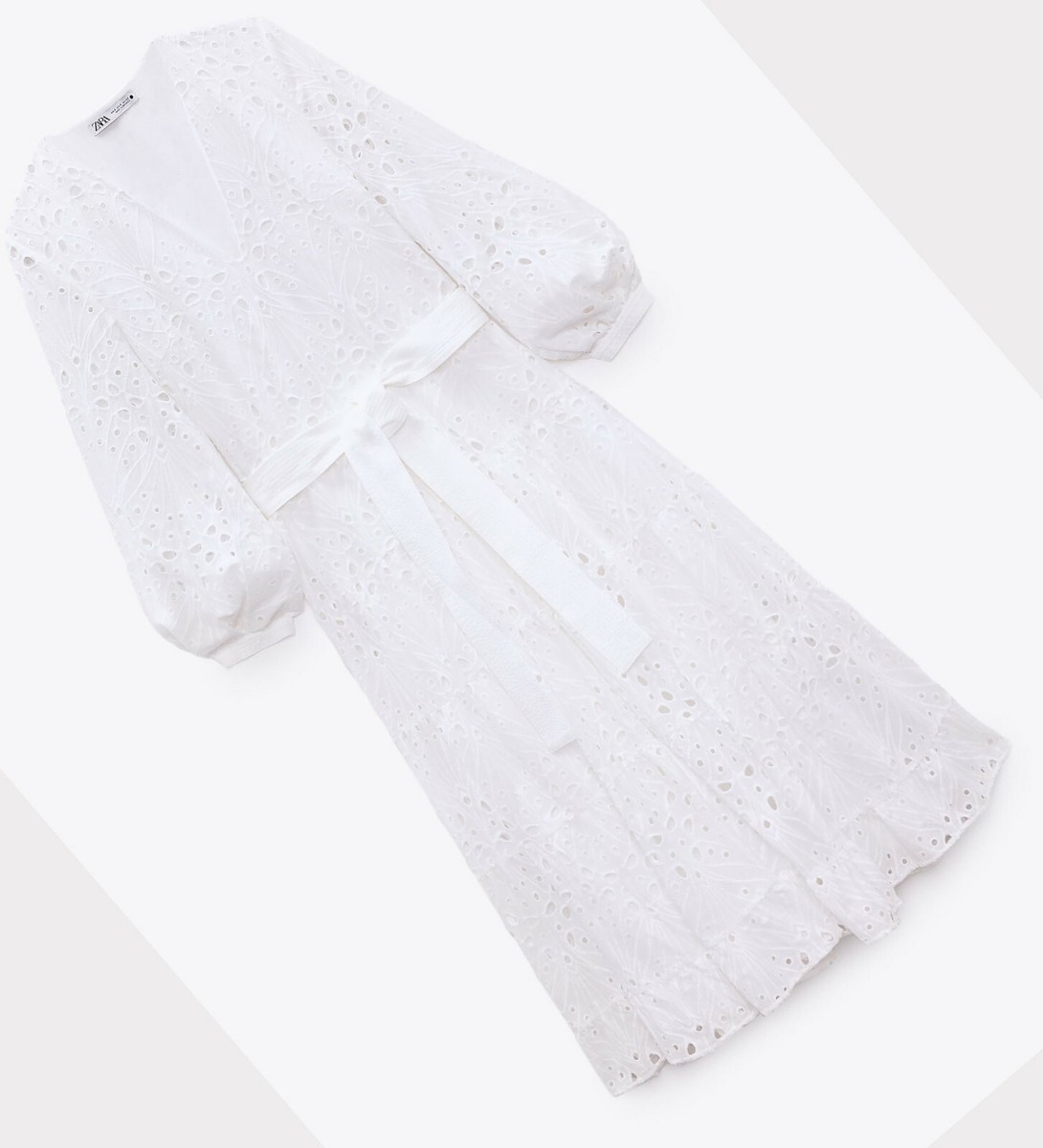 苺風　0605 ZARA NEW WOMAN MIDI DRESS WITH CUTWORK EMBROIDERY BELTED