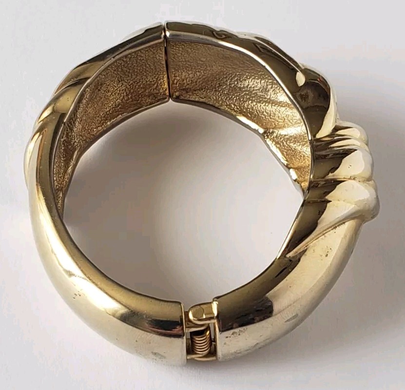 Vintage Hinged Spring Clip Chunky Bangle Statemen… - image 4