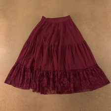 Balera Women's Size SA Black Cherry Attached Brief Tiered Lace Midi Skirt S11655