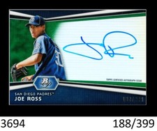 1-2012 BOWMAN PLATINUM GREEN REFRACTOR AUTO JOE ROSS NATIONALS 188/399 
