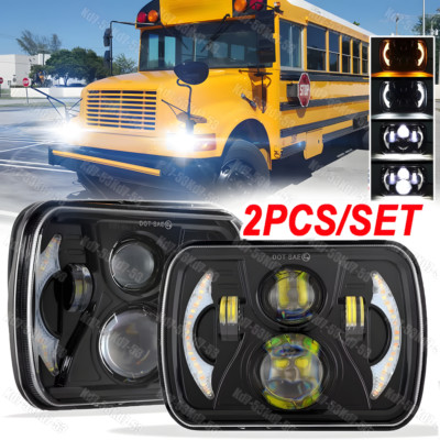 DOT Approved Pair 130W 5x7'' 7x6 LED Headlights for International 3800 School Bus