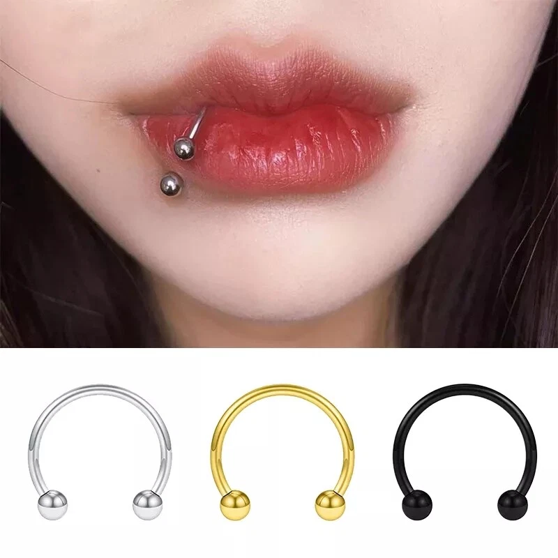 Piercing Ferro di Cavallo Orecchio naso Labbra Anello Acciaio 5 Colori unisex - Immagine 4 di 4