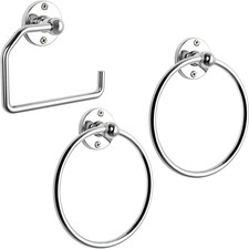 Bathroom Towel Ring Set Silver Hardware Accessories Set w/ Toilet Paper Holder