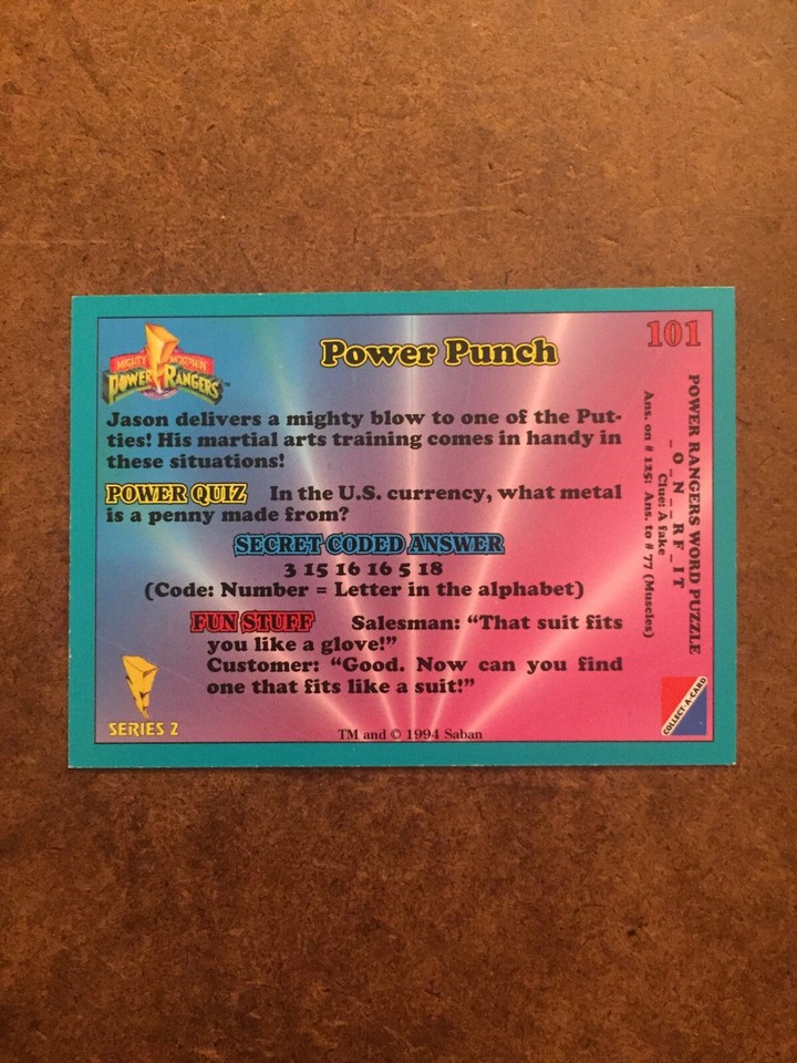 Power Punch 101 Mighty Morphin Power Rangers Series 2 Trading Card Blue ...