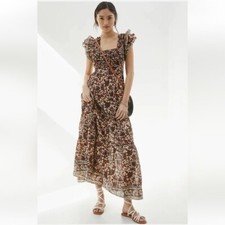 Anthropologie Love the Label Maribelle Mabel Brown Ruffle Maxi Dress Small NWT