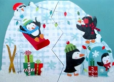 Papyrus Pop Open Igloo with Penguins Christmas Holiday Greeting Card