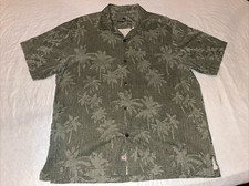 Tommy Bahama XL 100 silk button shirt short sleeve hawaiian palm trees green