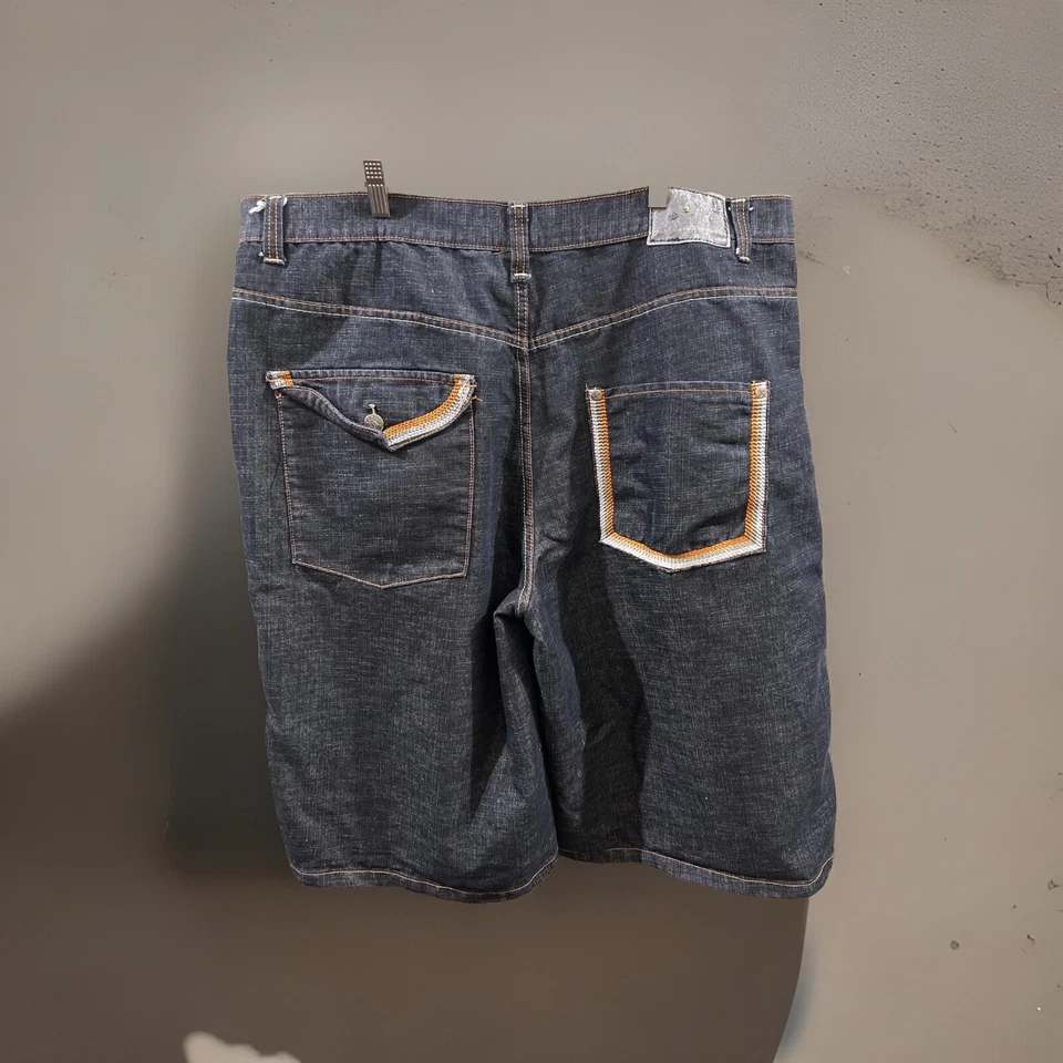 Pantalones Cortos de Jean Sueltos Chams Para Hombre Talla 44 Bordados Hip Hop De Colección Y2K Negros Foto 3 de 4