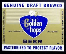 Grace Bros GOLDEN HOPS - GENUINE DRAFT BREWED beer label CA 32oz