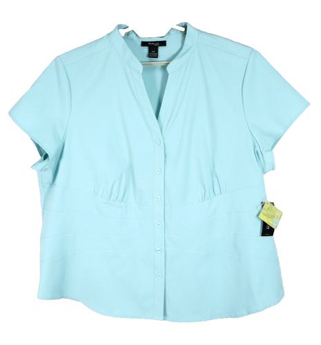 NWT STYLE & CO Women's Stretch Polyester Short Sleeve Blouse Solid Blue Size 22W