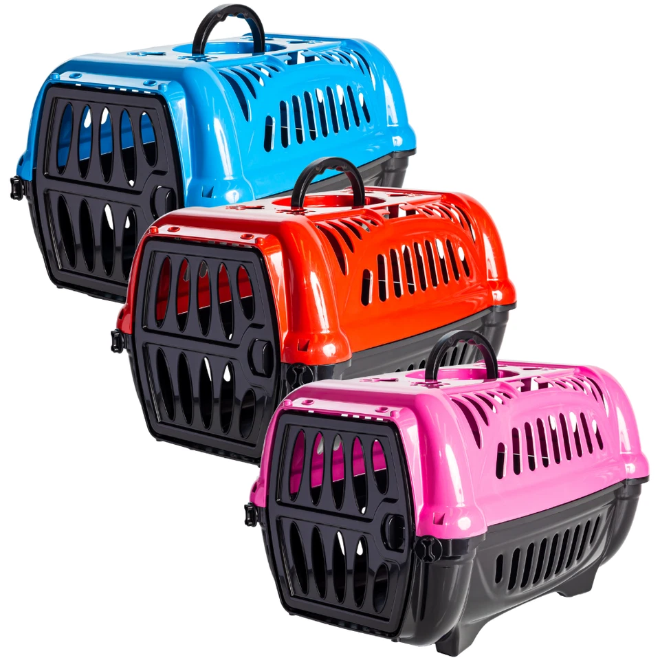 JEL PLAST Pet Carrier Travel Crate for Cats and Small Dogs - Blue, Red, Pink