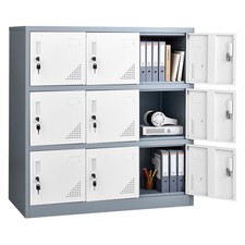 Uimoso 9 Doors Metal Locker 3 Tiers Lockable Steel Storage Cabinet 66 lbs Gray
