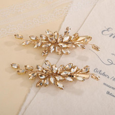 Champagne Rhinestone Bridal Hair Clips Crystal Wedding Hair Barrette for Women D